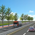 Urban Road Infrastructure Featuring Multiple Lanes Vehicles Green Belts And Colored Sidewalks