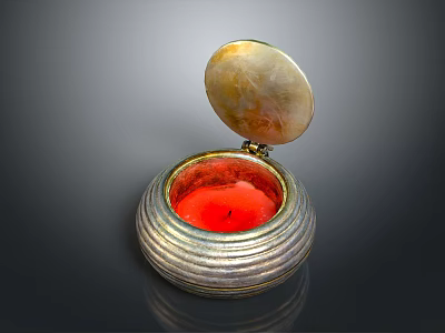 Open Silver Striped Trinket Box With Red Interior And Mother of Pearl Lid 3d model