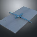 Blue Airplane Model Placed on Gray Platform with Simple Display Background Design