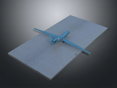 Blue Airplane Model Placed on Gray Platform with Simple Display Background Design 3d model