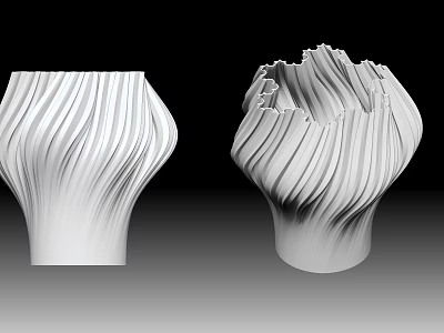 Two White Modern Vases Featuring Wavy Texture And Unique Edge Details 3d model