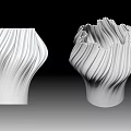 Two White Modern Vases Featuring Wavy Texture And Unique Edge Details 3d model