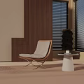Modern Leisure Chair Featuring Wooden Frame And Beige Cushion In Stylish Room