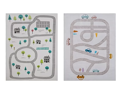 Kids Play Square Carpets with Road House Tree Car Dinosaur Patterns 3d model
