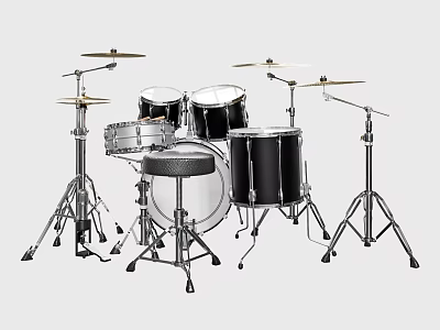 Professional Complete Drum Set Musical Instrument With Cymbals Stands And Black Silver Parts 3d model