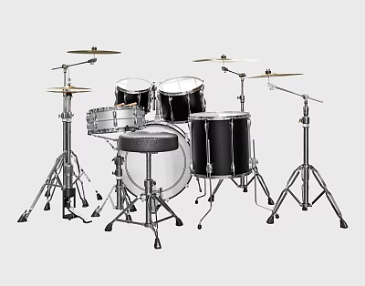 Professional Complete Drum Set Musical Instrument With Cymbals Stands And Black Silver Parts 3d model