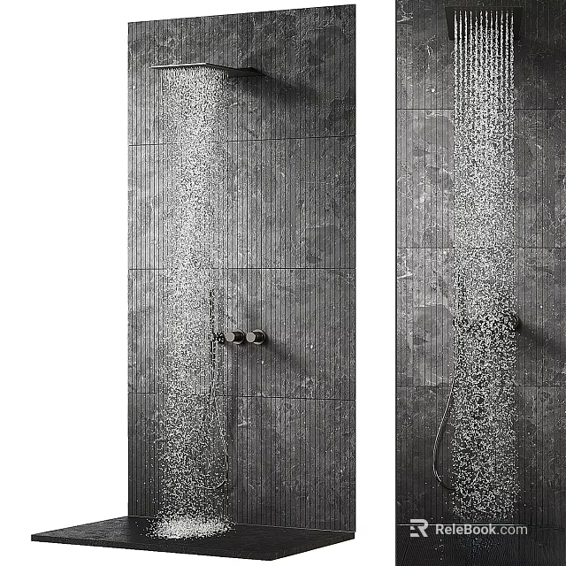Modern Steam Shower With Rainfall And Handheld Sprayers On Gray Tile Wall 3d model 