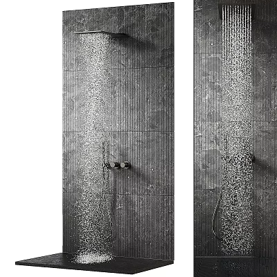 Modern Steam Shower With Rainfall And Handheld Sprayers On Gray Tile Wall 3d model