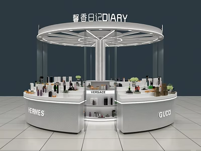BIDIARY Shopping Mall Store with HERMES GUCCI VETIVER Round Counter Cosmetics 3d model