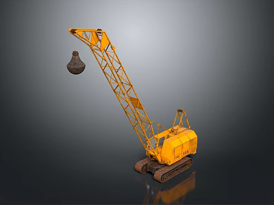 Yellow Crawler Crane With Wrecking Ball For Industrial Construction Use 3d model
