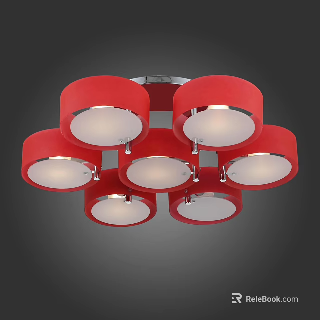 Modern Red Shade Ceiling Light With Multiple White Panels And Metal Frame 3d model