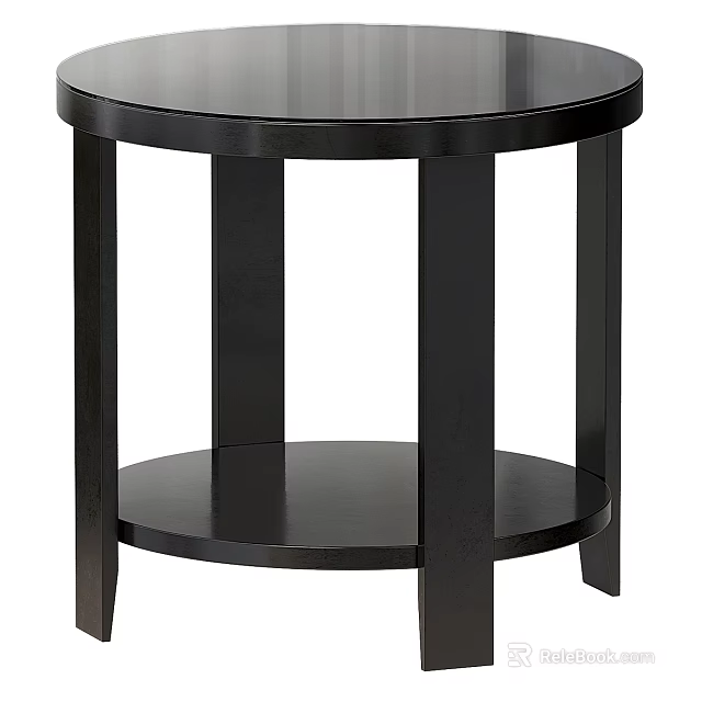 Black Round Functional Table With Lower Shelf And Sturdy Support Legs 3d model