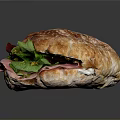 Tasty Ham Sandwich With Fresh Greens Creamy Sauce on Flour Dusted Crusty Bread