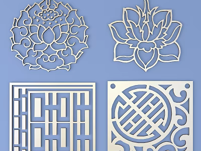 Traditional Chinese Lattice Windows Featuring Various Elegant Carved Lotus And Geometric Patterns 3d model