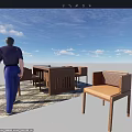 Wooden Tea Table And Chairs Set On Patterned Carpet Under Blue Sky With White Clouds
