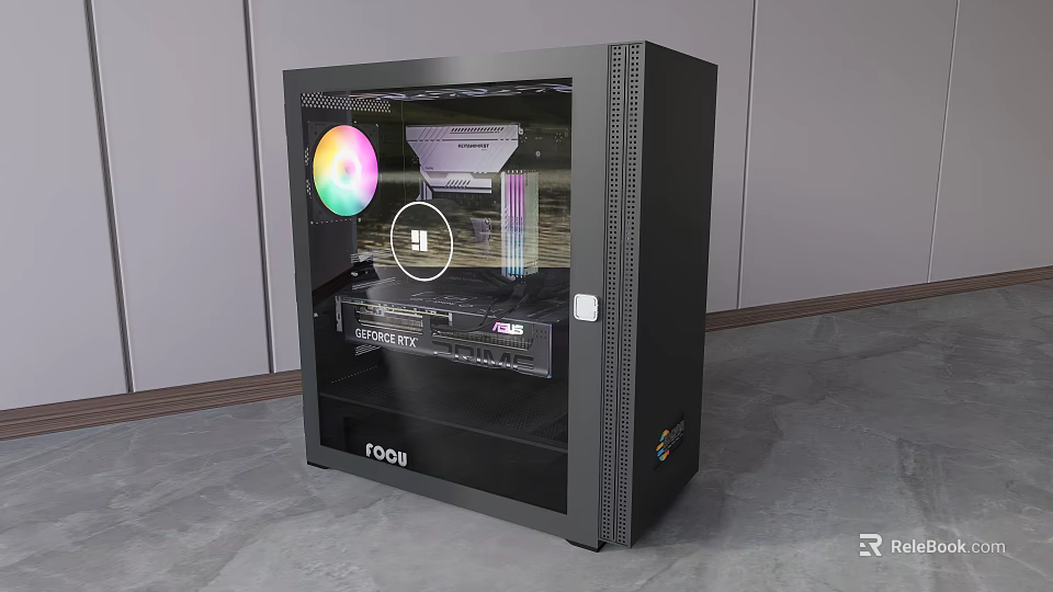 Modern PC Case With Transparent Side Panel And RGB Fan Showcasing Internal Components 3d model