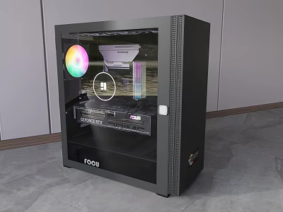 Modern PC Case With Transparent Side Panel And RGB Fan Showcasing Internal Components 3d model