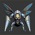 Futuristic Mechanical Insect With Metallic Blue Orange Wings And Sharp Legs Design