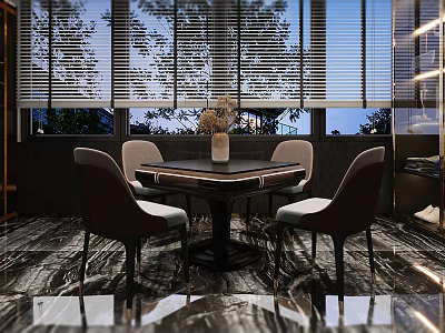 Elegant Hotel Mahjong Room Interior With Round Table Comfortable Chairs And Marble Floor 3d model