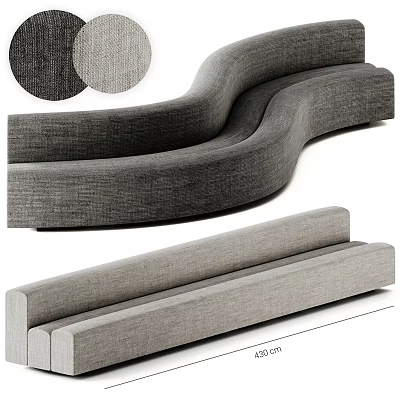 Stylish Modern Curved Sofa In Gray Fabric With Curved Design For Living Room Interior 3d model