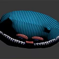 Owl Shaped Blue Striped Pillow With Pink Eyes And Stitched Details
