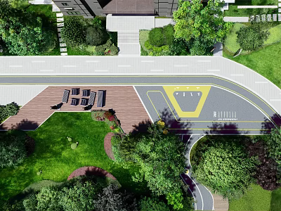 Garden Landscape Design With Winding Path Lush Greenery And Seating Area 3d model