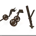 Rusted Vintage Train Parts With Metal Wheels And Brackets On White Background