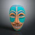 Vibrant Animal Face Wooden Mask With Turquoise and Orange Eye Brow Patterns