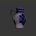 Pink Purple Decorative Vase With Blue Floral Pattern And Side Handle For Home Decor