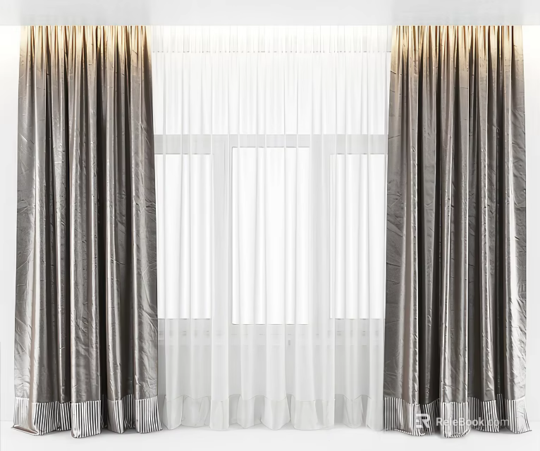 Elegant Gray Curtains With White Sheer Panels For Modern Window Design 3d model