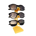 Yellow Three Tier Display Stand With Black Sunglasses And Reflective Lenses