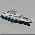 Luxury White And Blue Yacht With Red Seats On Deck And Modern Design