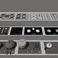 Modern Kitchen Appliances With Gas Hobs Induction Cooktops Control Knobs And Pots 3d model