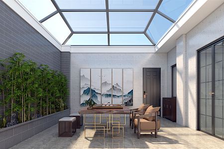 New Chinese Sun Room Courtyard Tea Room 3d model