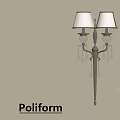 Poliform Wall Lamp With Two White Lampshades And Crystal Pendants