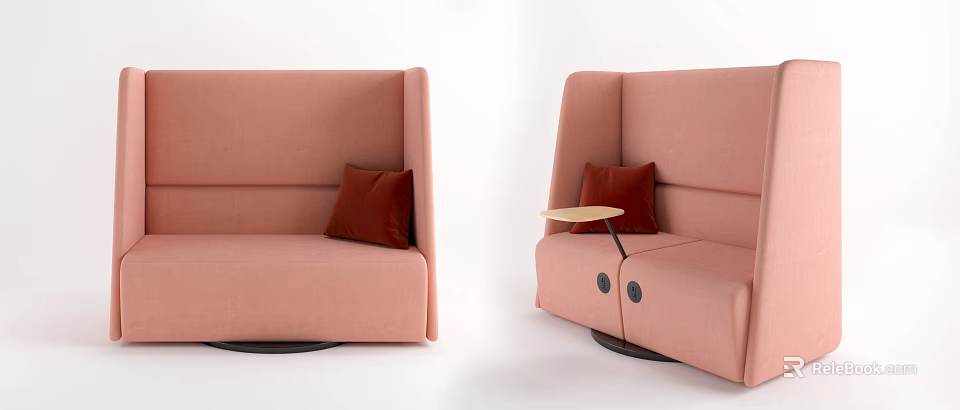 Pink Modern Public Chairs Featuring Red Cushions And Small Round Table 3d model 