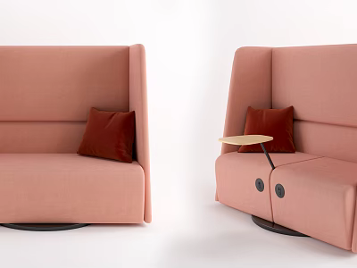 Pink Modern Public Chairs Featuring Red Cushions And Small Round Table 3d model