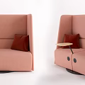 Pink Modern Public Chairs Featuring Red Cushions And Small Round Table