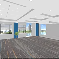 Modern Classroom Interior With Computer Workstations Blue Pillars Wooden Ceiling And Large Screen