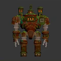 Rusty Green Brown Mechanical Robot Character With Armor And Lights 3d model