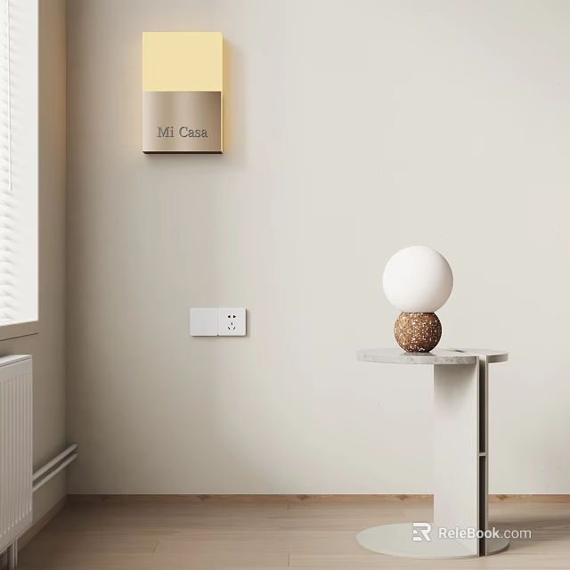 Minimalist Modern Side Table With Marble Top White Spherical Lamp And Wall Light 3d model