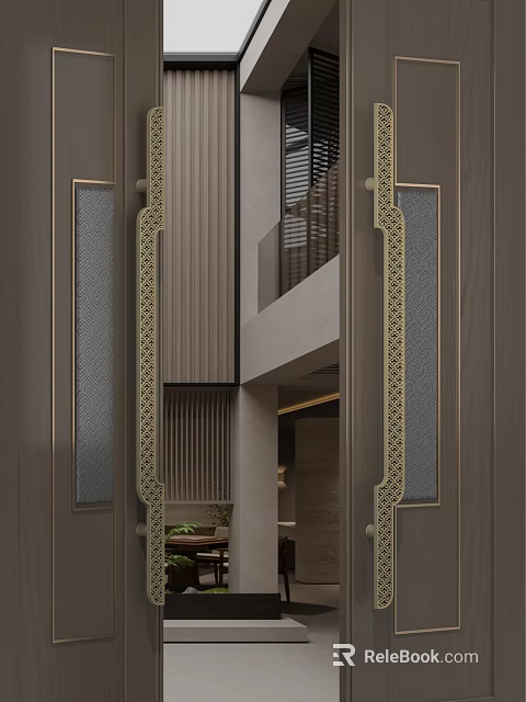 Brass Door Handle With Intricate Filigree Design For Modern Home Interior Wooden Door 3d model 