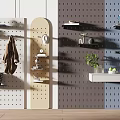 Modern Wall Decor With Pegboard Panels Hooks Shelves And Decorative Plants