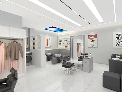 Modern Hair Beauty Salon Interior With Styling Chairs Mirrors And Decorative Lighting 3d model