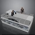 Modern Building Model With Block Structure And Water Pattern Base Featuring Two People