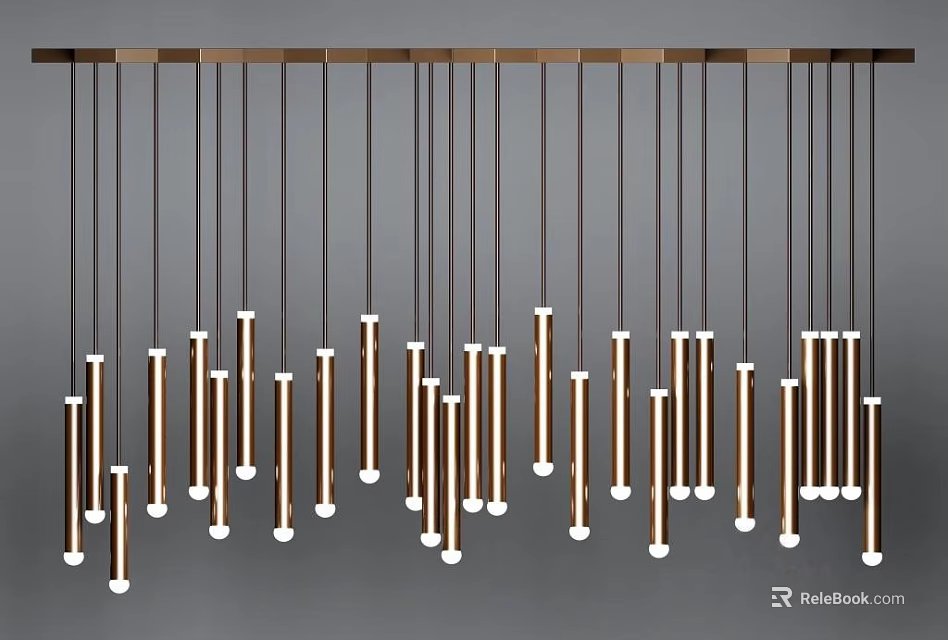 Modern Chandelier Design With Hanging Cylindrical Metal Rods And White Bases 3d model 