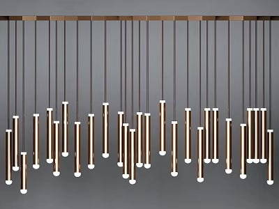 Modern Chandelier Design With Hanging Cylindrical Metal Rods And White Bases 3d model