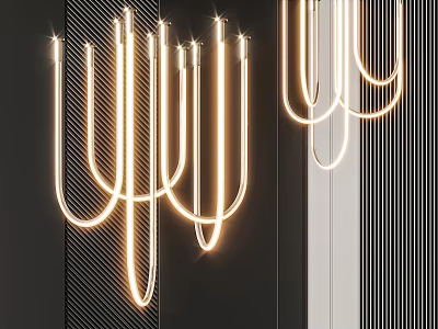 Modern Illuminated Linear Chandelier Design With Hanging Light Lines In Geometric Interior 3d model