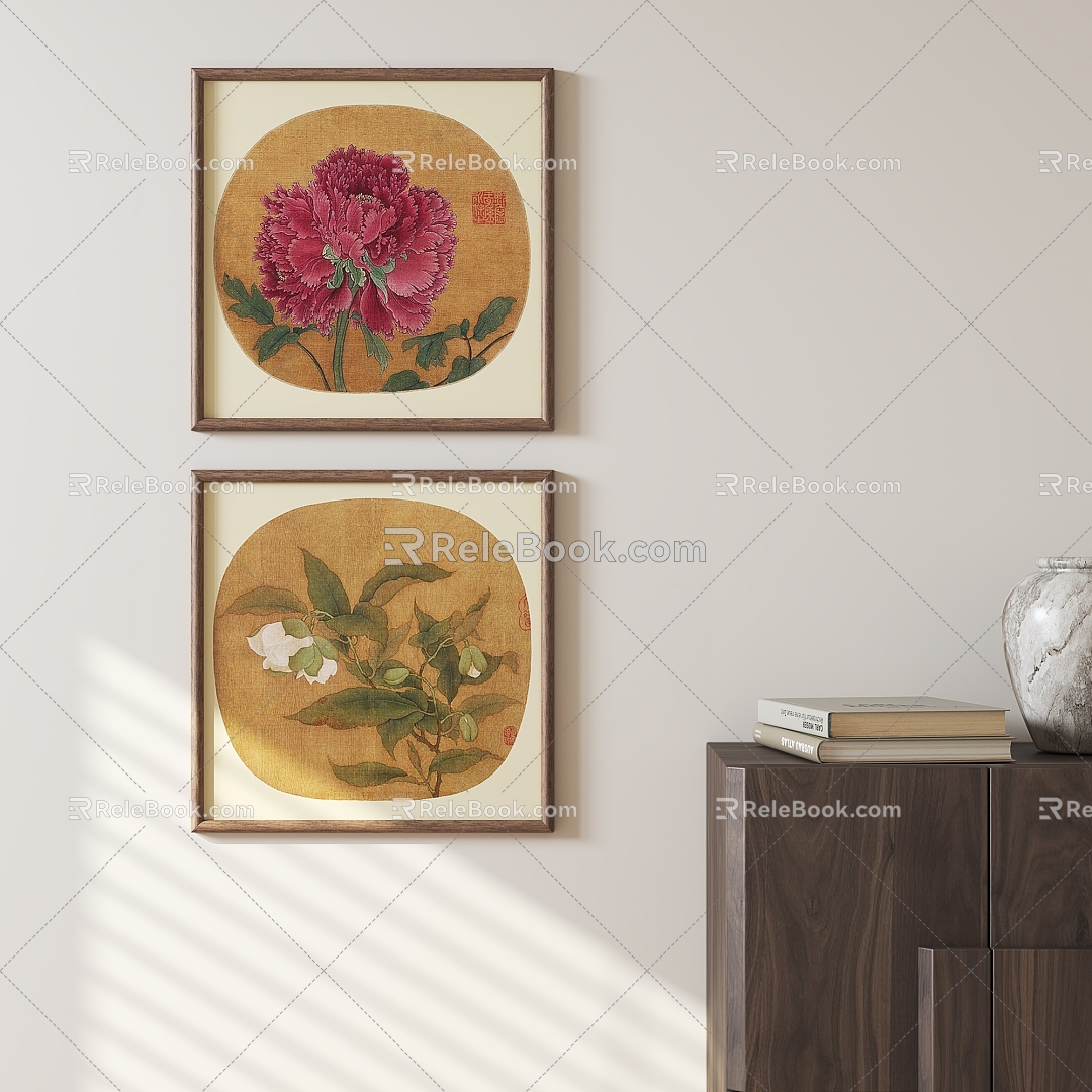 New Chinese Flower Hanging Painting 3d model