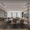 Modern Living And Dining Room Interior With Floor To Ceiling Windows Bookshelves Sofa And TV